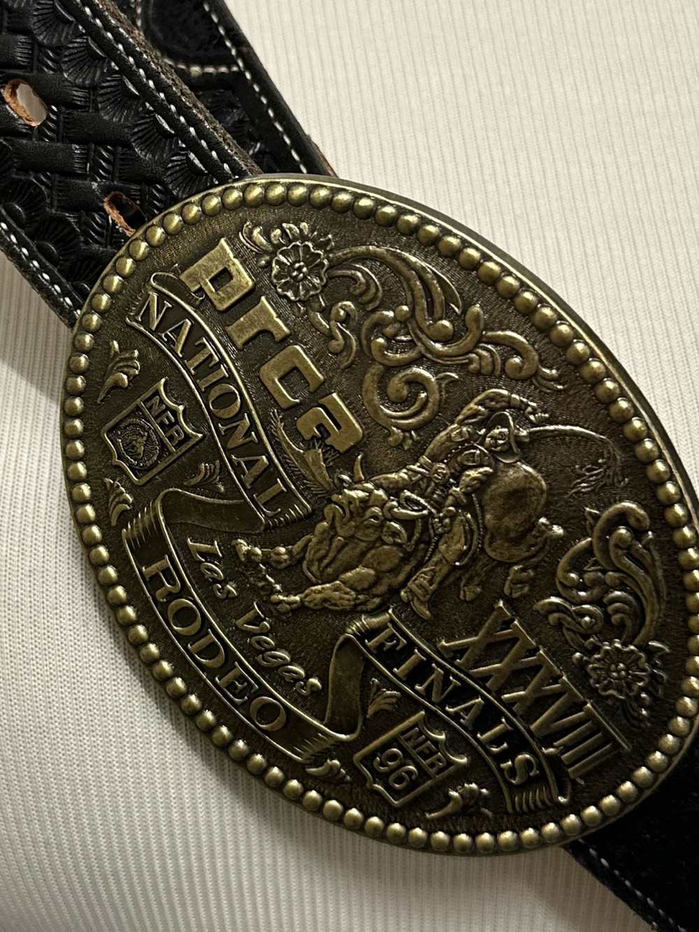 PRCA XXXVIII Leather Western Belt with 1996 National Finals Rodeo Buckle